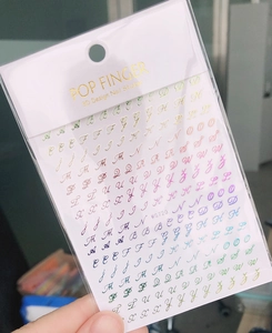 Detailed macro view of WG720 3D holographic gothic alphabet nail art stickers