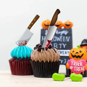 Halloween bloody knife cupcake toppers for scary party decoration and themed cake supplies