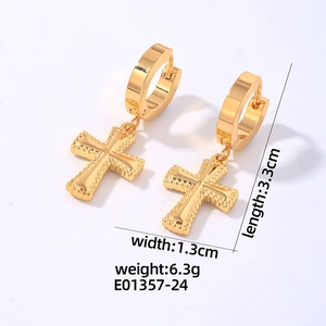 Detailed dimensions of gold cross drop earrings with length 3.3cm and weight 6.3g
