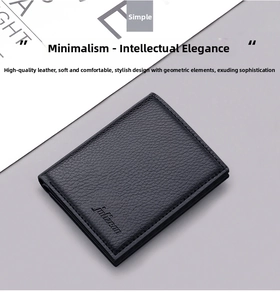 Close-up of premium black lychee texture leather wallet with neat edge stitching and logo