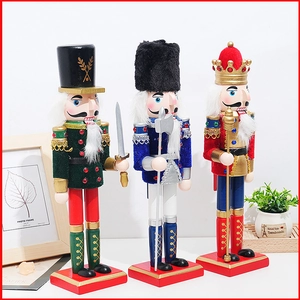 Three 30cm wooden nutcracker soldiers with velvet clothes for home festive decoration