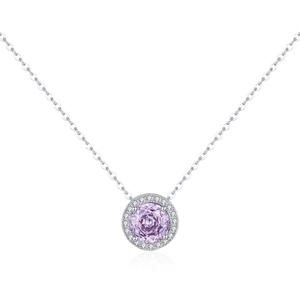 Collier élégant en argent s925 avec cristal lavande et halo de pierres précieuses blanches