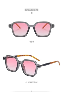 Gray pink gradient square sunglasses with tortoiseshell temples in front and side views