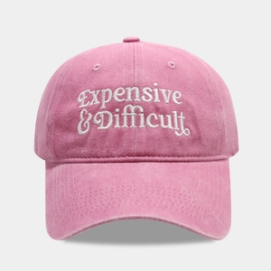 Faded pink cotton baseball cap with Expensive & Difficult embroidery in a classic soft top style
