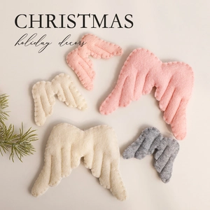 Felt Christmas angel wings in pink beige and grey for Nordic holiday decorations