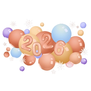3D 2026 New Year static window sticker with festive colorful balls and white snowflakes