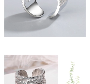 Macro shot of S925 sterling silver stamp on multilayer wave ring with cubic zirconia