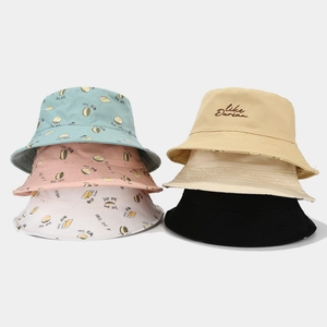 Double Sided Cotton Canvas Bucket Hat Like Durian Embroidery Fruit Print Sun Shade Protection Street Style Fashion Cap
