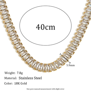 Luxury 18K gold plated stainless steel necklace with sparkling square zircon crystals