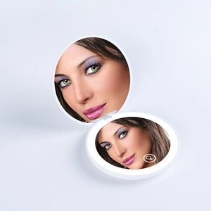 Portable LED makeup mirror with folding dual-sided design and adjustable touch dimming