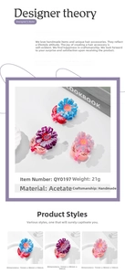 Detailed view of acetate sunflower hair claw clips with size dimensions and textures