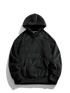 Felpa Con Cappuccio Da Uomo Sherpa Fleece Oversized Calda Peluche Big And Tall Colore Solido Inverno Casual