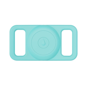 Waterproof tiffany blue silicone AirTag holder detail for pet collars with dual-hole design