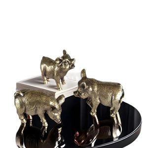 Three vintage brass pig figurines in different poses for desktop and micro landscape decor