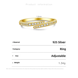 Detailed product specs of S925 silver adjustable ring with double row of pavé zirconia