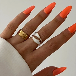 Hammered Texture Ring And Enamel Wave Adjustable Ring 316L Stainless Steel 18K Gold Plated Waterproof Jewelry Women