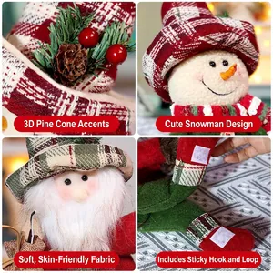 Christmas curtain buckles featuring plaid Santa and Snowman plush doll decorations