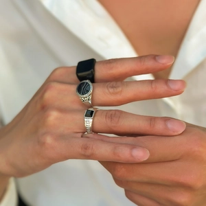 Vintage Alloy Rings Black Oil Drip Geometric Punk Style Hand Jewelry For Men Retro Trendy Accessories