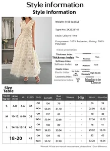 Guide des tailles détaillé pour robe longue d'été élégante avec mesures en CM et pouces