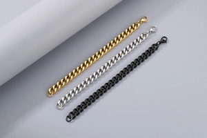 Flat curb chain bracelets in gold, silver, and black finish with lobster clasp