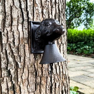 Rustic cast iron dog head door bell with vintage bronze finish for garden wall decor