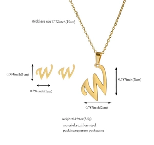 Dettagli dimensionali per set di gioielli con lettera W in acciaio inossidabile