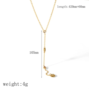 Detailed sizing chart for gold Y-shaped necklace with heart pendant and zirconia