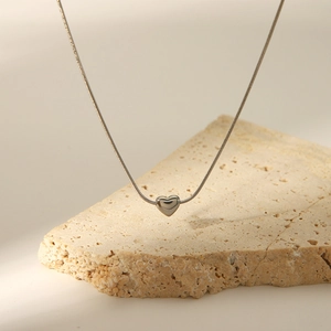 Heart Pendant Necklace Stainless Steel Silver Tone Snake Chain Minimalist Elegant Fashion Jewelry Gift For Women