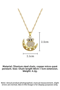 Detail specifications of moon bear pendant necklace with dimensions and material info