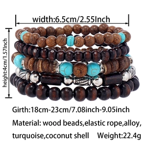 Detail view of five-layer beaded bracelet set with dimensions and material specs