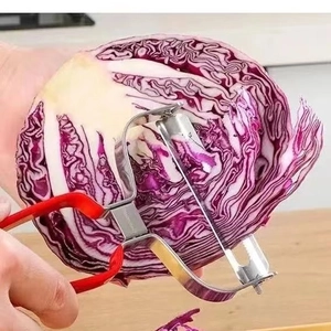 Detailansicht des verstellbaren Gemüsehobels beim Schneiden von frischem Rotkohl