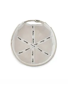 Detail view of the beige docker cap interior with reinforced tape and metal buckle