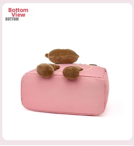 Detail view of the flat bottom design on this cute pink girls school backpack