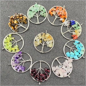 Tree Of Life Pendant Necklace Natural Stone Chips Wire Wrapped Handmade Healing Crystal Jewelry For Women