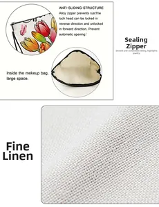 Macro detail of the fine linen fabric texture and secure alloy zipper on the tulip bag