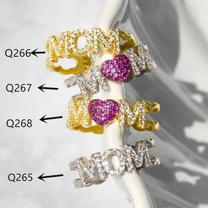 Adjustable MOM heart rings with micro-pave crystals for Mother's Day gift