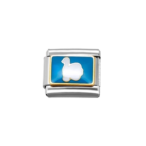 Italian modular charm link with blue enamel and golden alpaca silhouette design