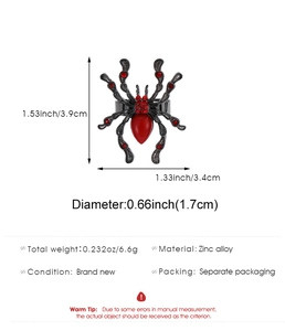Détails des dimensions de la bague araignée gothique avec pierres rouges et alliage noir