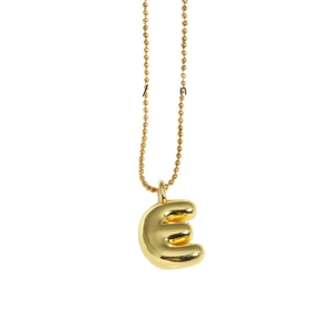 Polished gold plated letter E bubble pendant necklace with elegant O-chain for women