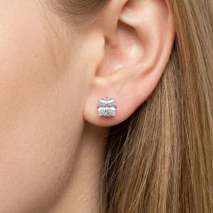 Square cut zircon stud earrings with classic four-claw setting in S925 sterling silver