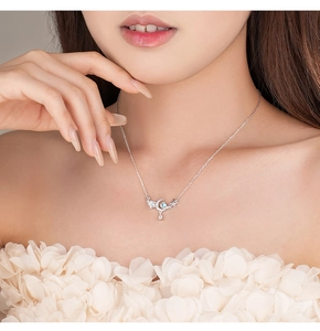 Gros plan d'un collier en argent S925 avec pendentif lune et étoile sur le cou