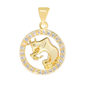 Gold Taurus zodiac coin pendant with sparkling cubic zirconia on a white background