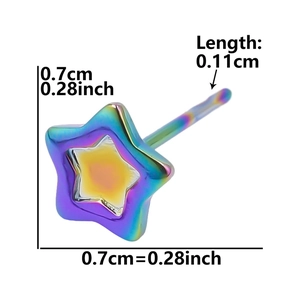 Rainbow PVD 304 stainless steel star stud earring dimensions and 0.7cm size details