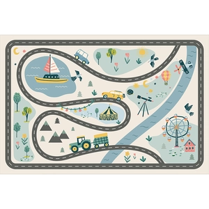 Cartoon city road map baby crawling mat with cars and buildings for kids play room