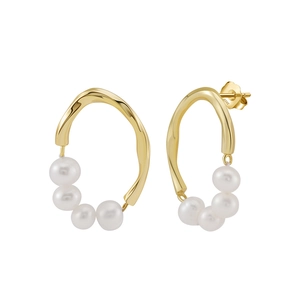Elegant S925 sterling silver gold stud earrings with four natural freshwater pearls
