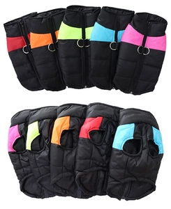 Detailed view of the waterproof quilted dog vest with metal D-ring and zipper closure