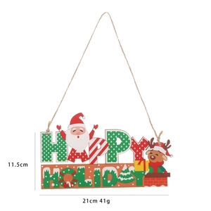 Christmas wooden hanging sign with Happy Holidays text and Santa elk motif 21x11cm