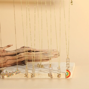 Alphabet Letter Pendant Necklace Gold Plated Copper With Zircon Enamel Minimalist Vintage Style Jewelry Gift For Women