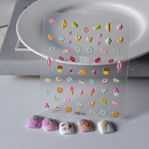 5D Embossed Nail Art Stickers Relief Dessert Bakery Cake Ice Cream Heart Self Adhesive Waterproof Decor For Women
