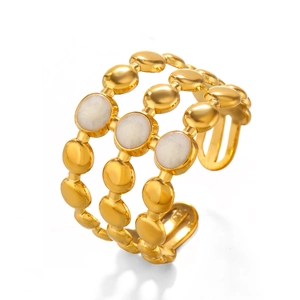 French retro 18K gold plated stainless steel triple band ring with white stones